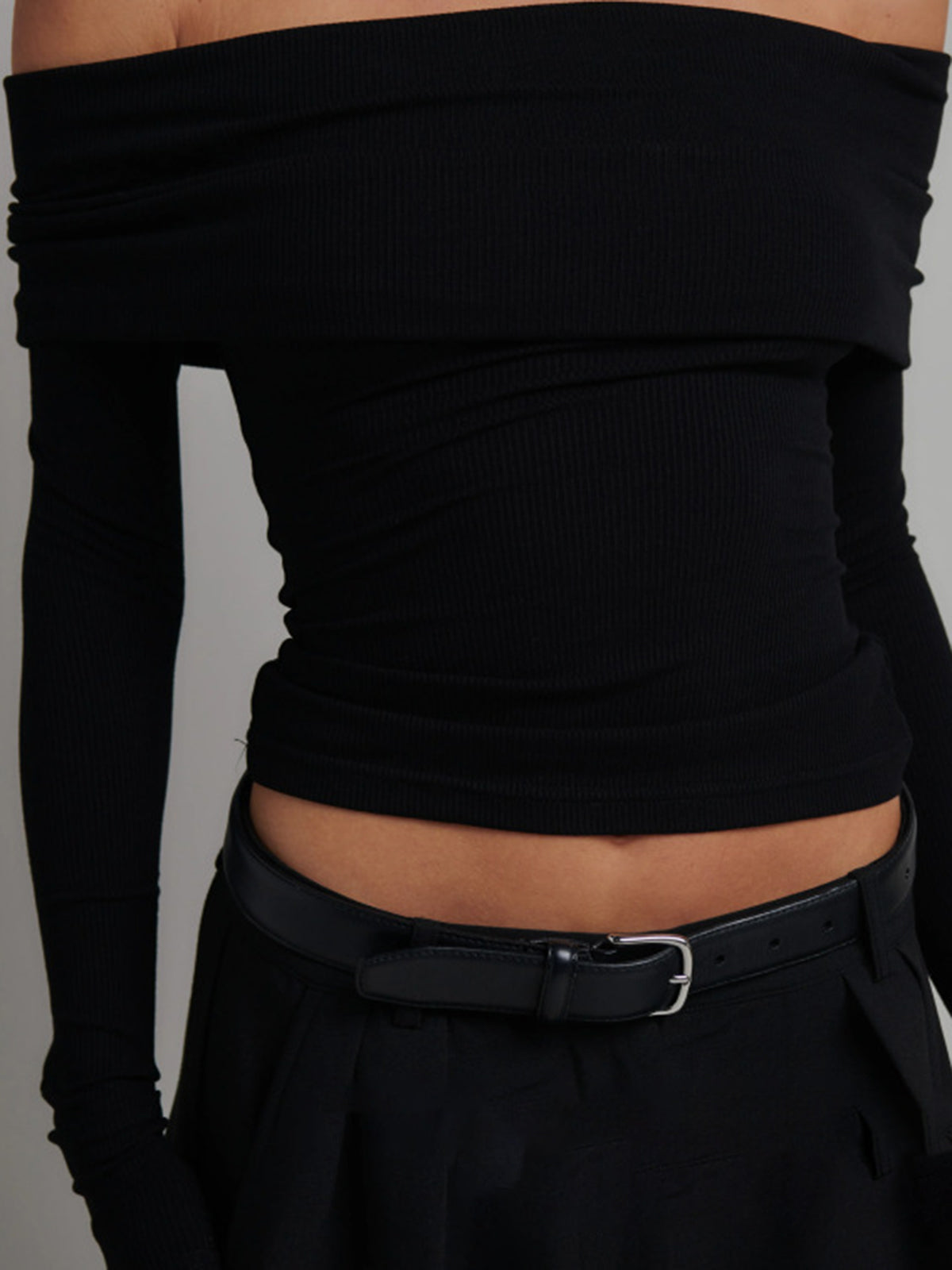 Women’s Ribbed Long Sleeve Top — Slim Fit Cropped Casual Straight Neck Stretch Everyday Basic Knit Top 3