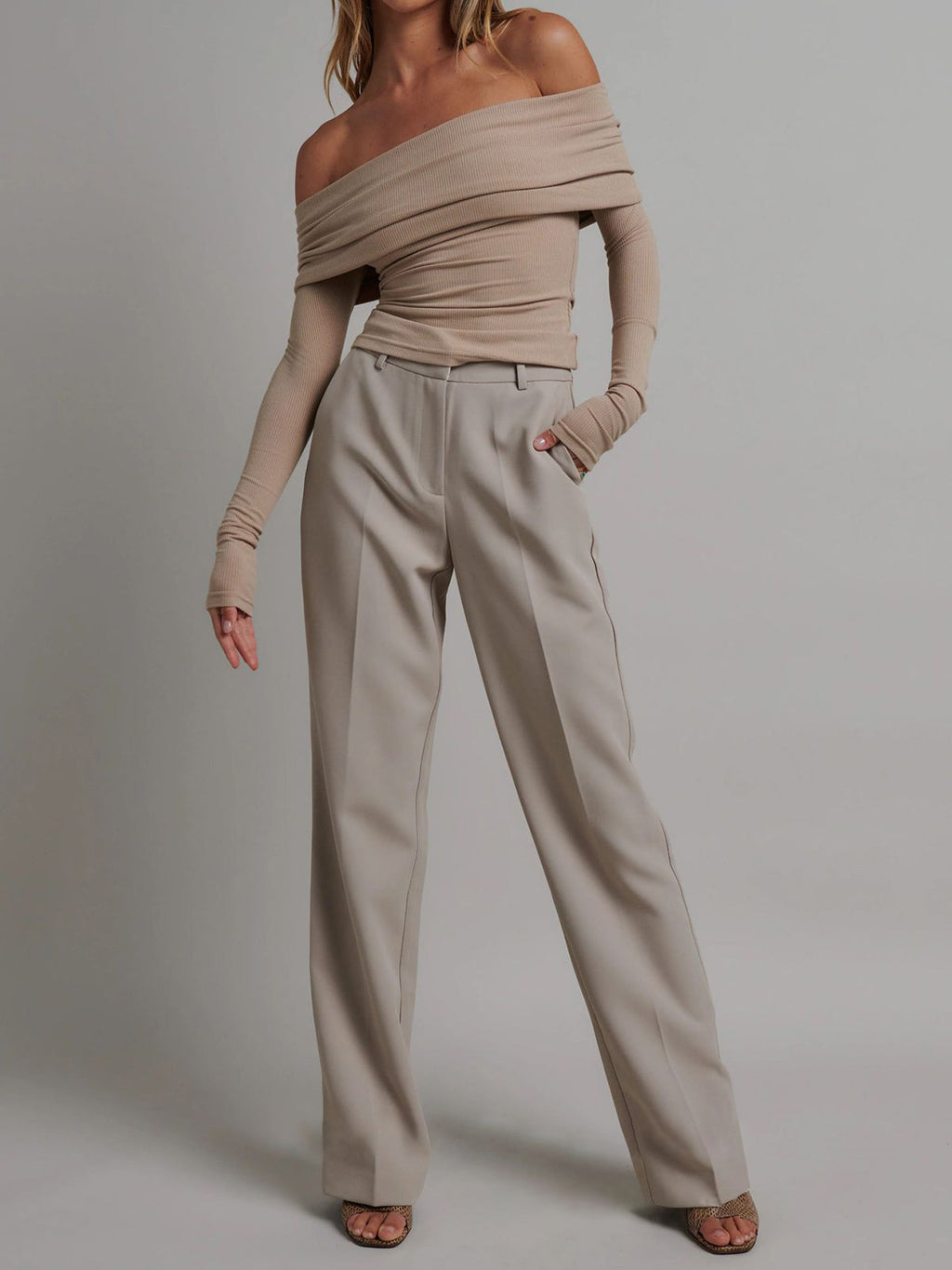 Women’s Ribbed Long Sleeve Top — Slim Fit Cropped Casual Straight Neck Stretch Everyday Basic Knit Top 5