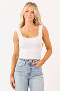 Women's Ribbed Tank Top with Lace Trim | Versatile Summer Essential 0