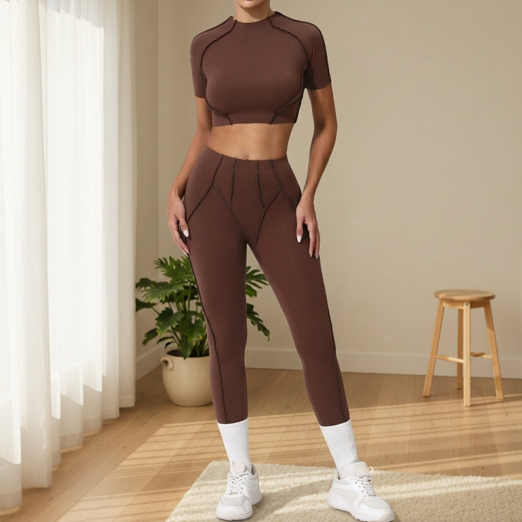 Women’s Seamless Yoga Set – High-Waisted Leggings & Long Sleeve Activewear Top 1