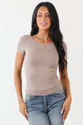 Women’s Soft Knit Layered Top — Fitted Stretch Rayon Blend Short Sleeve Round Neck Low Back Casual Chic Top 0