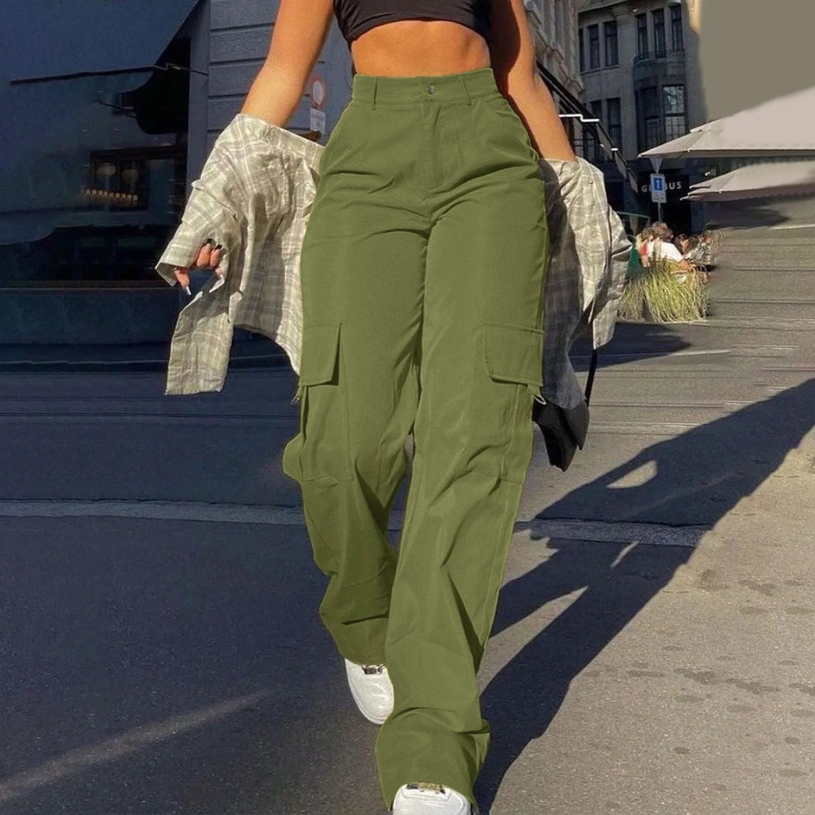 Women's Trousers with High-Waist & Multi-Pocket Design Stylish 3