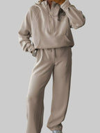 Women’s Two-Piece Drawstring Lounge Set – Casual Zipper Top & Wide Leg Pants Set with Pockets 0