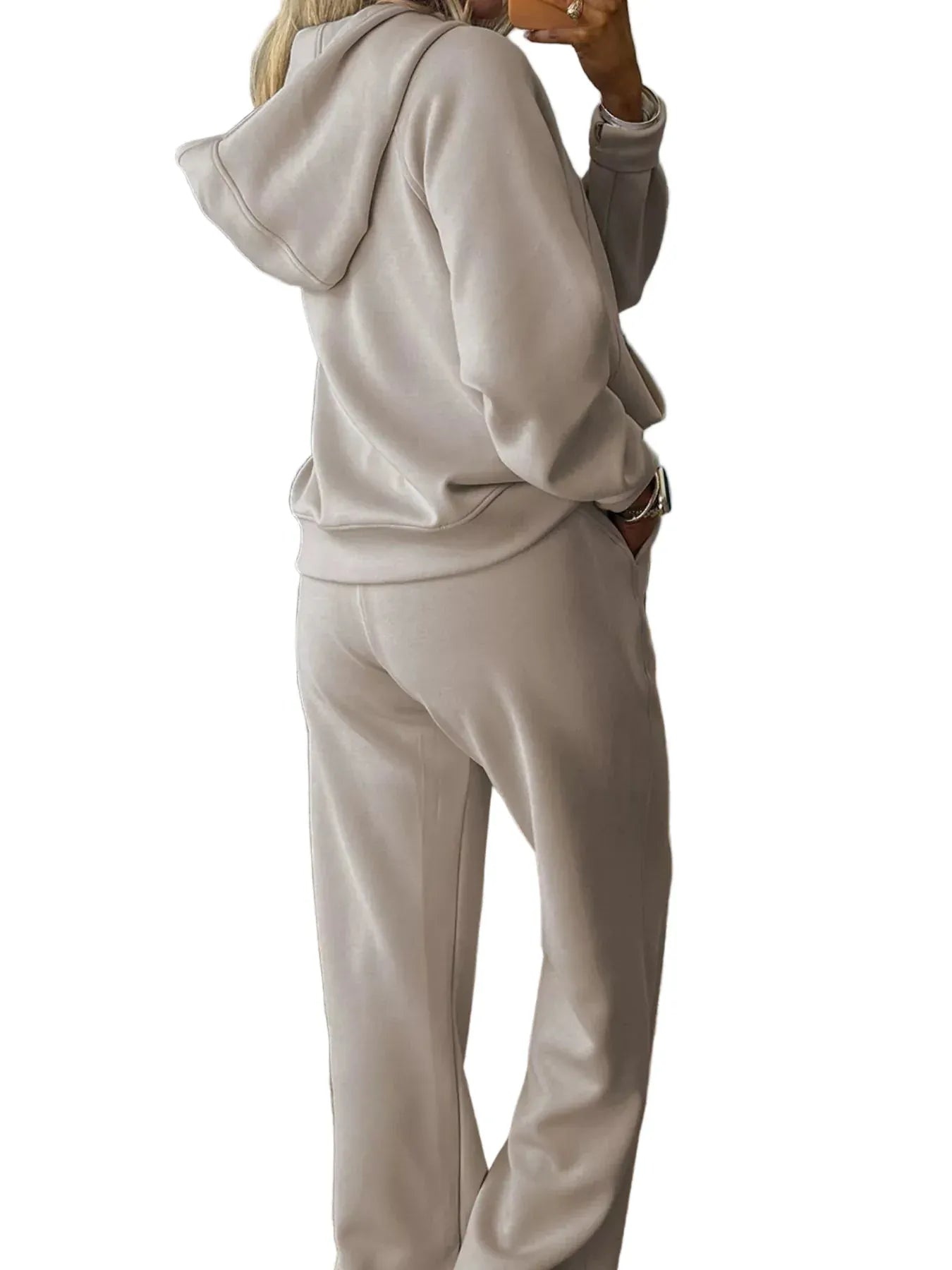 Women’s Two-Piece Drawstring Lounge Set – Casual Zipper Top & Wide Leg Pants Set with Pockets 1
