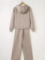Women’s Two-Piece Drawstring Lounge Set – Casual Zipper Top & Wide Leg Pants Set with Pockets 4