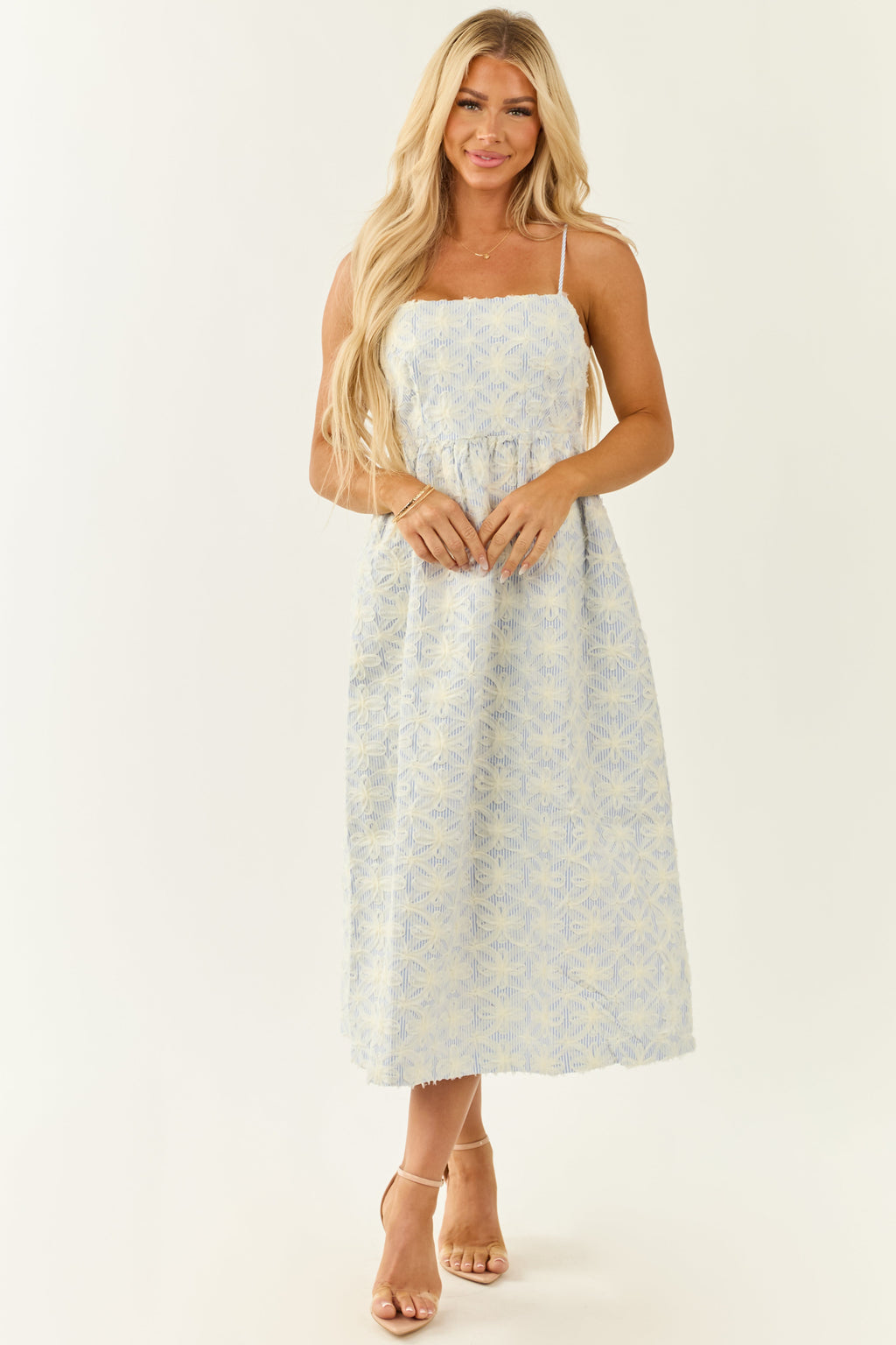 Women's White Floral Midi Dress with Adjustable Straps 3