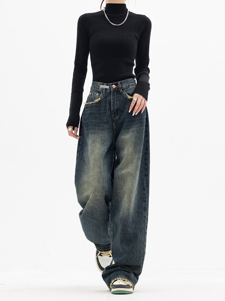 Women's Wide Leg Jeans with High Waist & Loose Fit Versatile 0