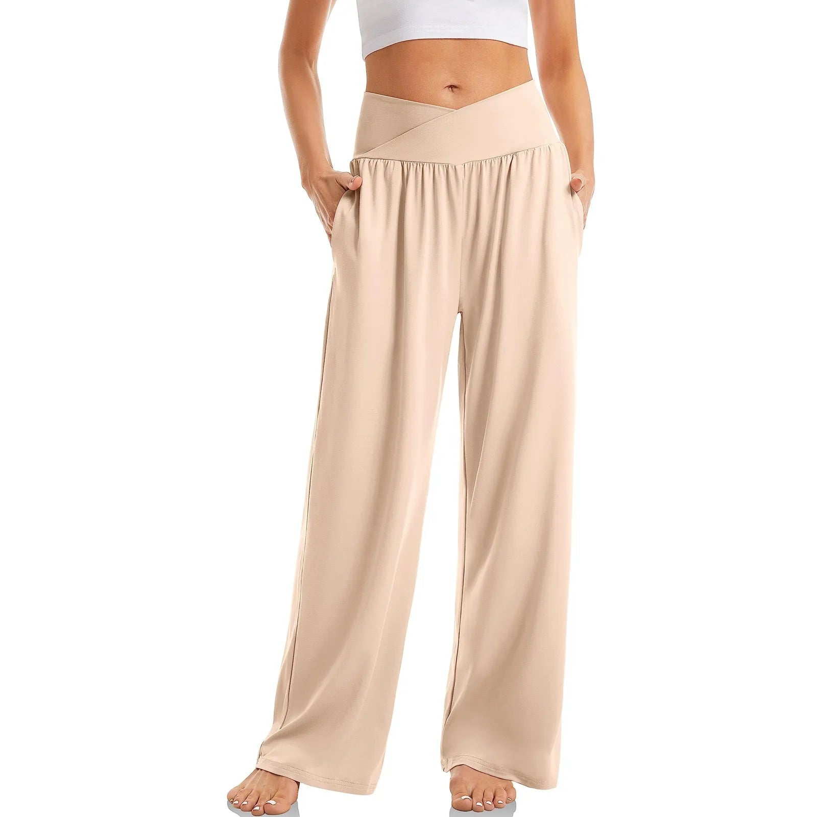Women's Wide Leg Pants with Crossover Design Flattering Fit for 1