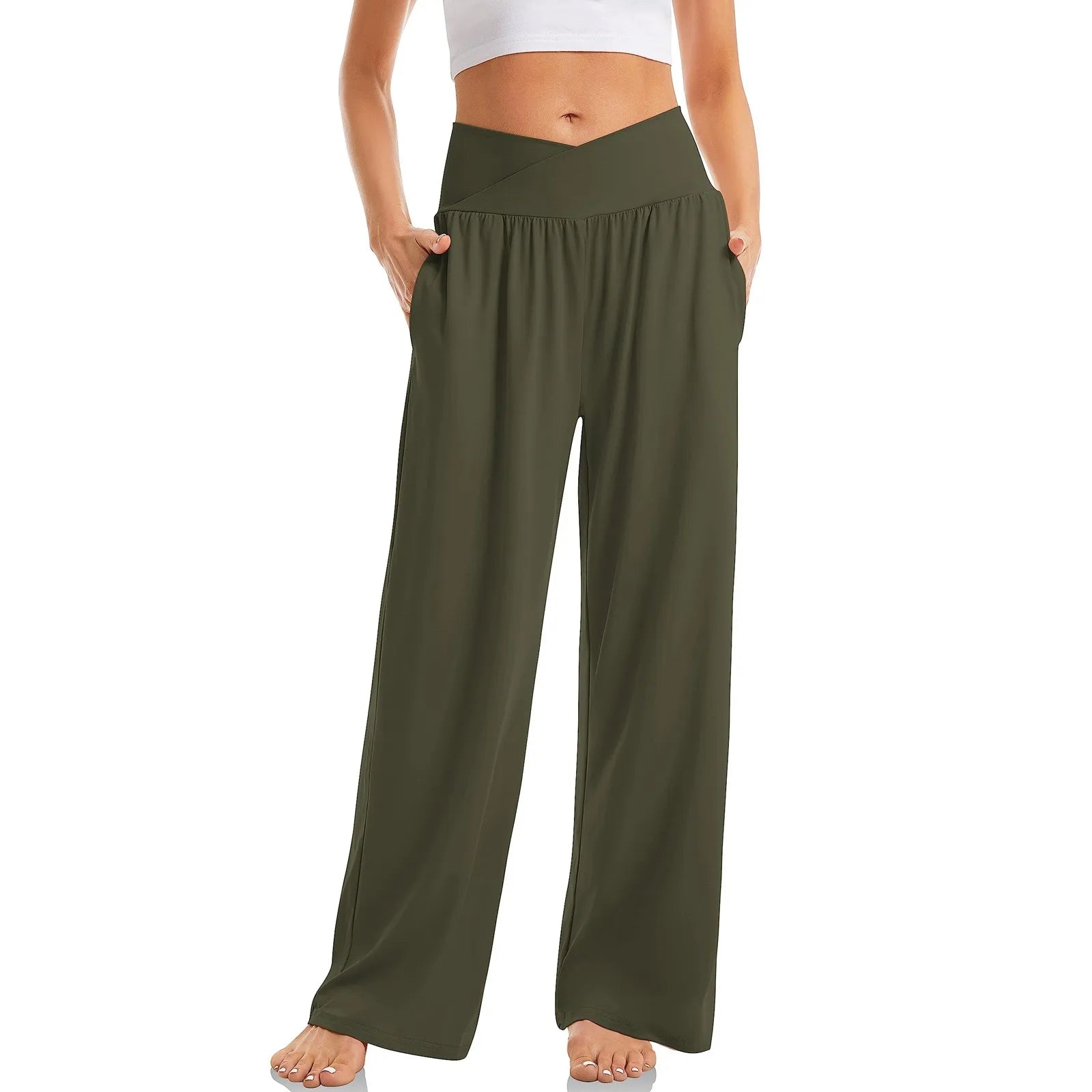 Women's Wide Leg Pants with Crossover Design Flattering Fit for 2