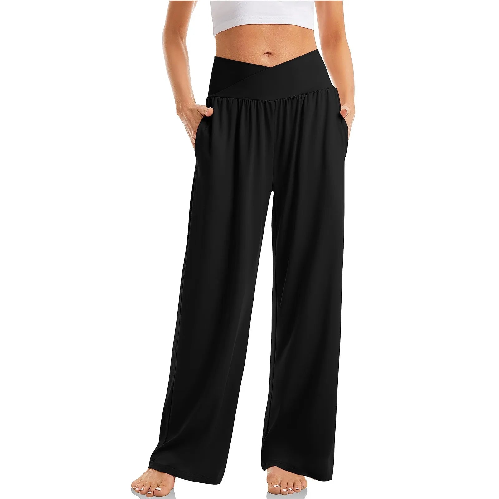 Women's Wide Leg Pants with Crossover Design Flattering Fit for 3