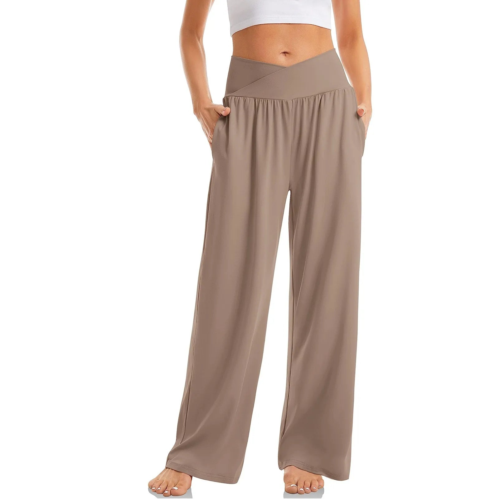 Women's Wide Leg Pants with Crossover Design Flattering Fit for 4