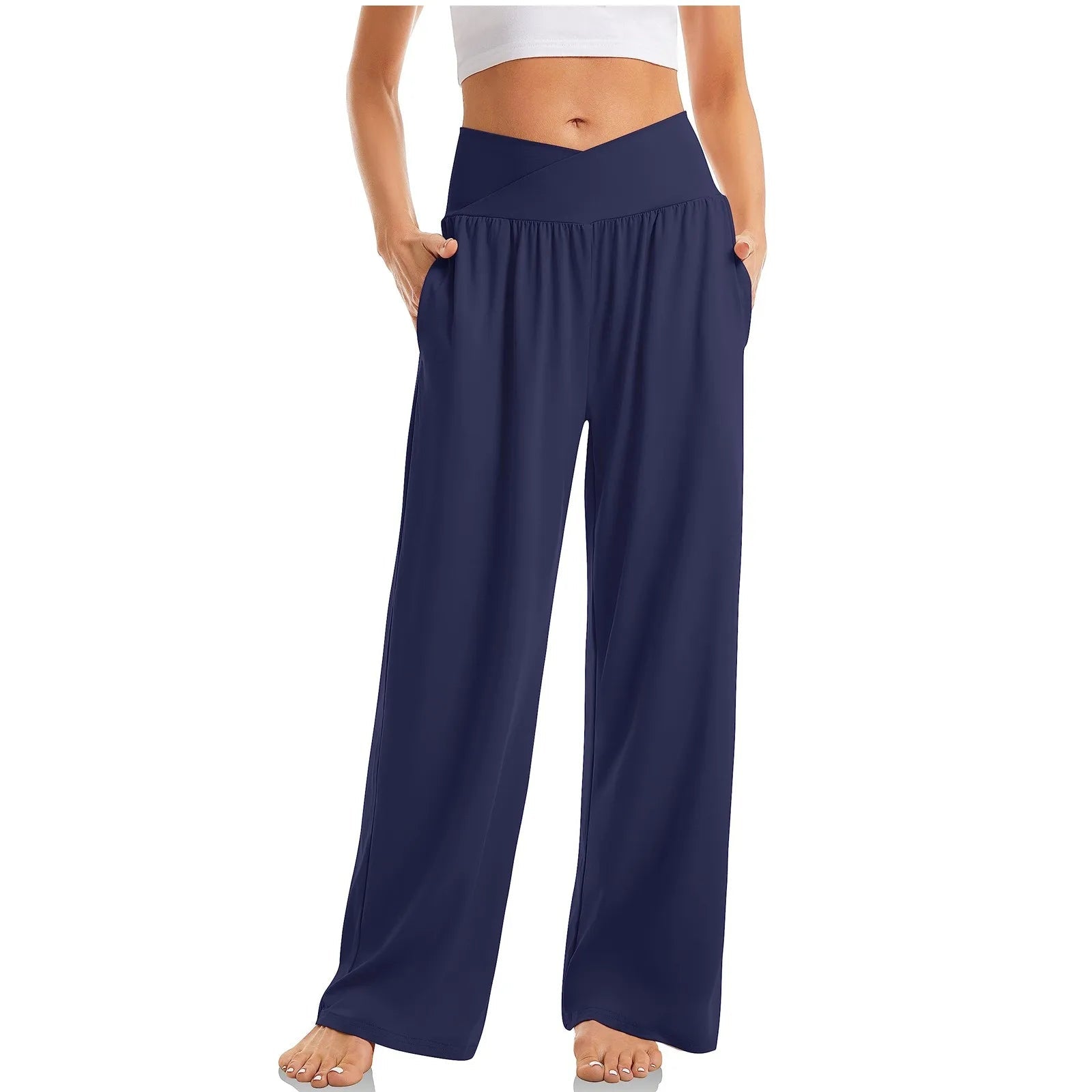 Women's Wide Leg Pants with Crossover Design Flattering Fit for 6