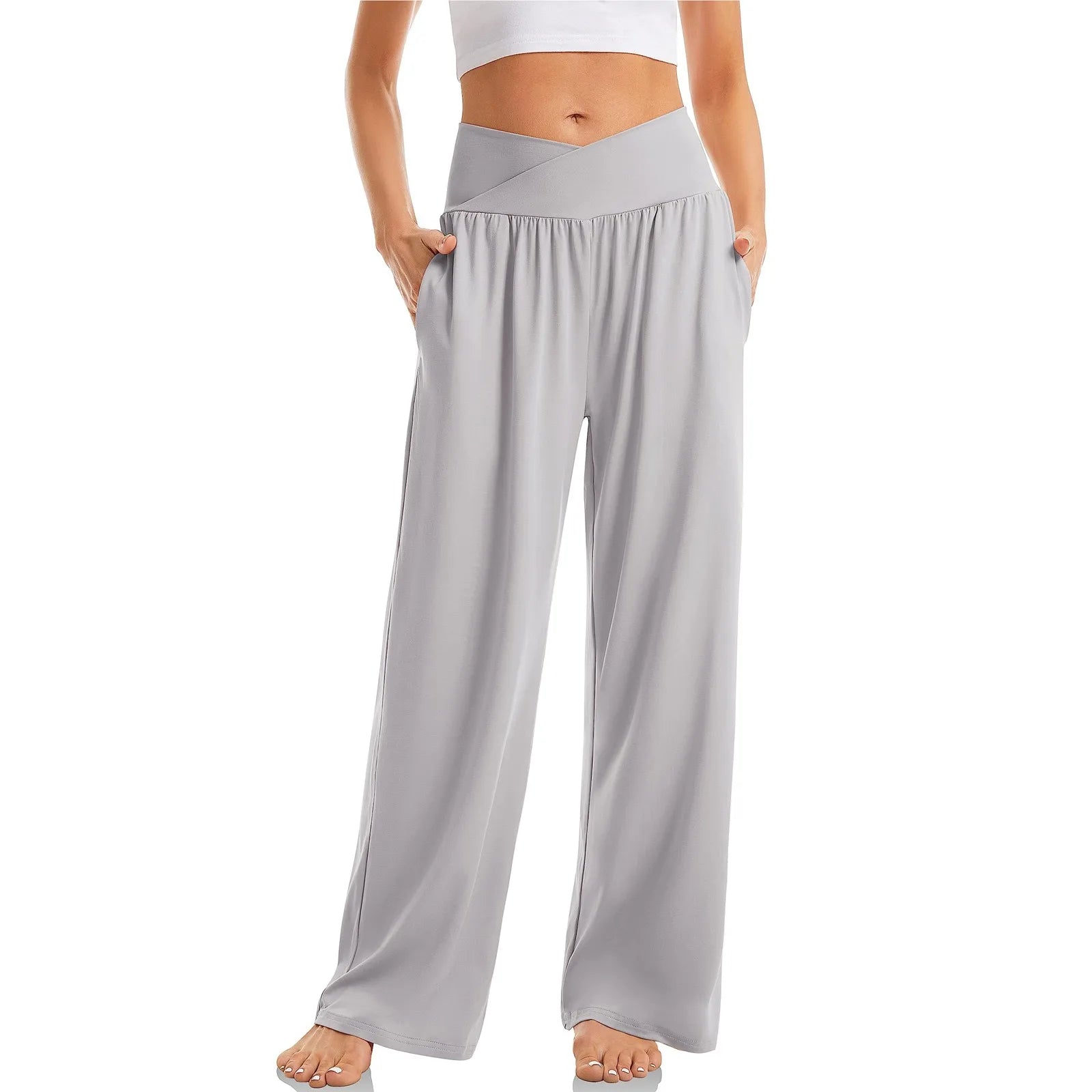 Women's Wide Leg Pants with Crossover Design Flattering Fit for 7