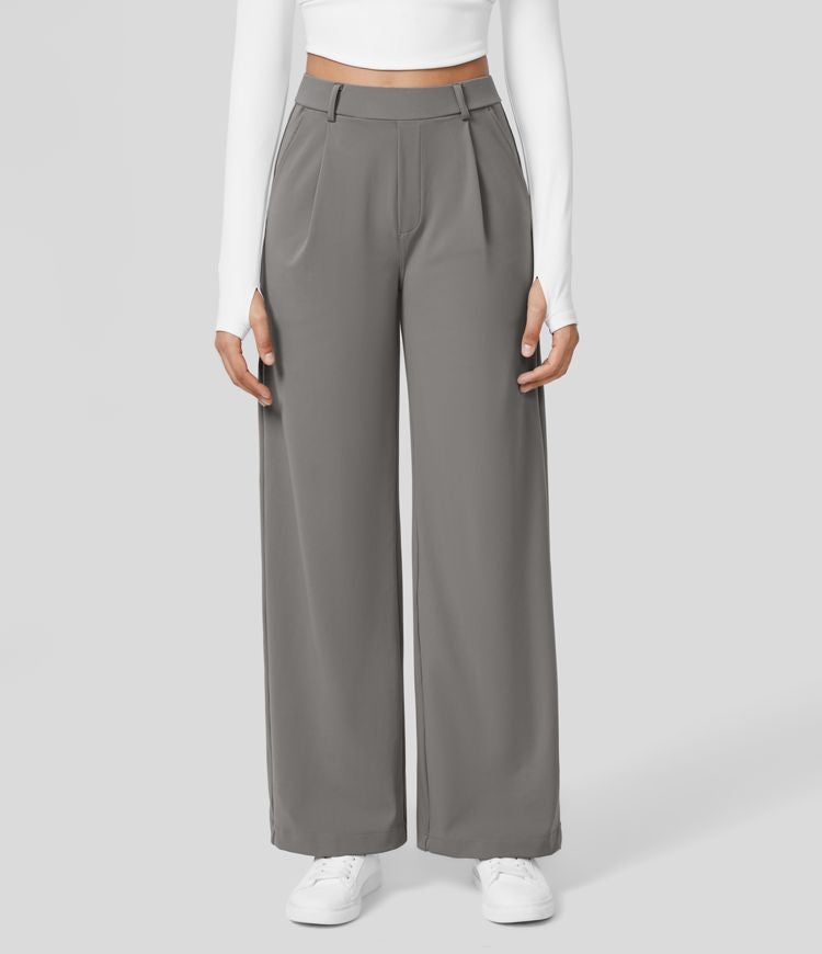 Women's Wide Leg Pants with Pleated Front High Waist Design for 0