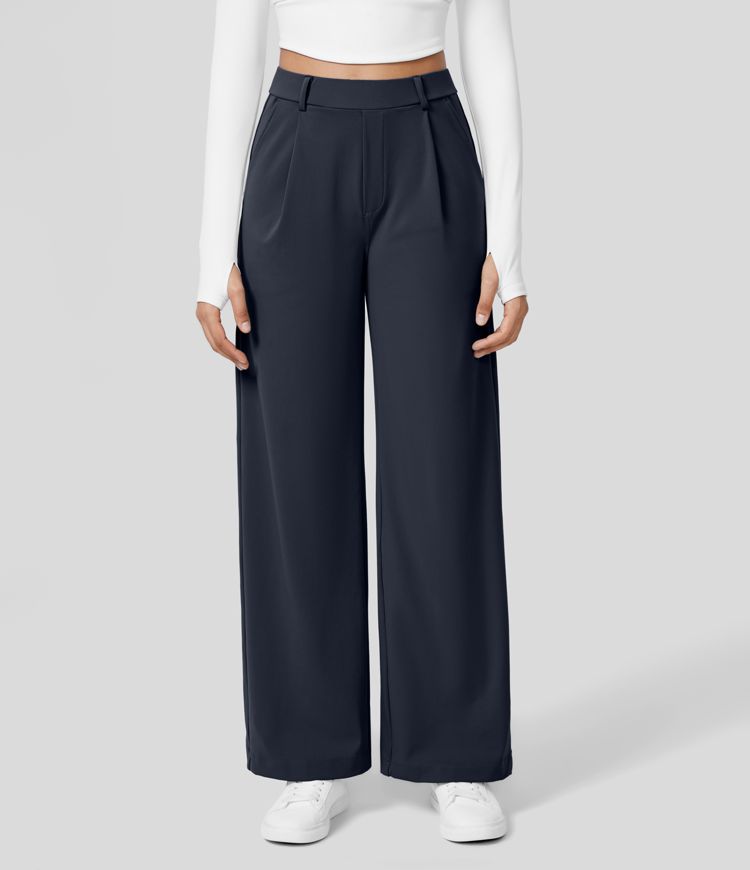 Women's Wide Leg Pants with Pleated Front High Waist Design for 1