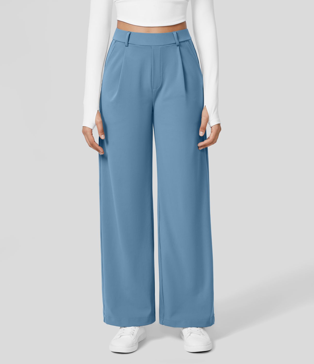 Women's Wide Leg Pants with Pleated Front High Waist Design for 3